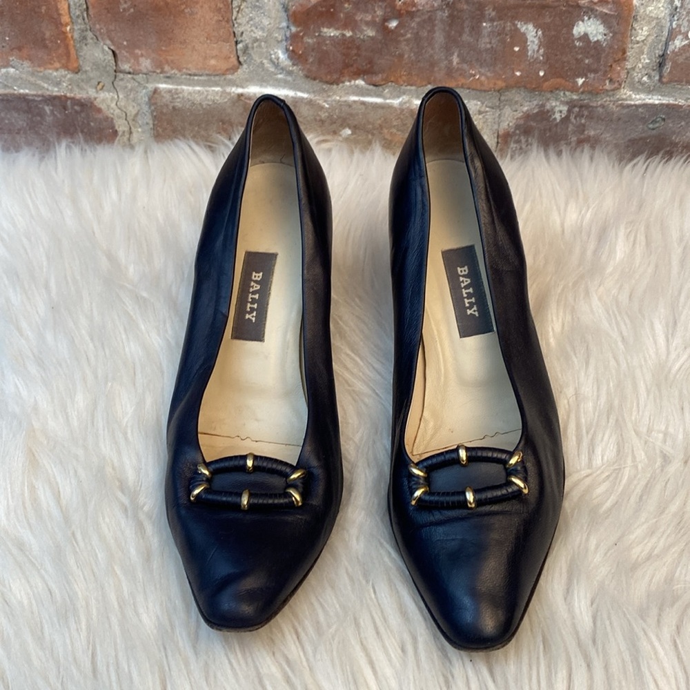 Vintage Bally Fern Black Leather Heels, Size 7.5M